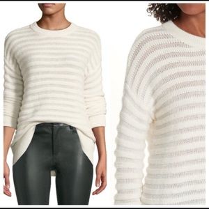 Theory Cashmere Novelty Striped Pullover Sweater cream
